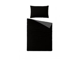Dekbedovertrek 140x220 – Eenpersoons – Double Face Zwart/Grijs – 100% Katoen – Inclusief 1 Kussensloop – Strijkvrij & Drogergeschikt