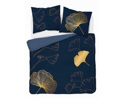 Dekbedovertrek 160x200 Blauw Goud Ginkgo Bladeren Katoen