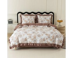 Dekbedovertrek 160x200 met ruches en bloemenprint - Katoen satijn