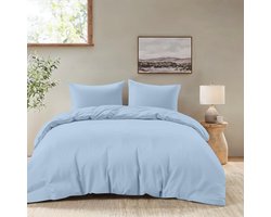 Dekbedovertrek 200x200 cm met 2 kussenslopen 50x70 cm - Blauw - 200x200 volwassen bedset van 100 procent microvezel