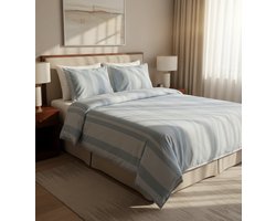 Dekbedovertrek 200x200 - Katoen - Lange instopstrook - Gestreept - Blauw