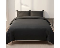 Dekbedovertrek 200x200 - Katoen - Satijn gestreept - Hotel - Antraciet