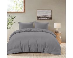Dekbedovertrek 240x220 cm met 2 kussenslopen 50x70 cm - Antraciet - 240x220 volwassen bedset van 100 procent microvezel