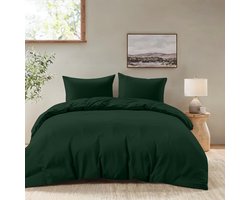 Dekbedovertrek 240x220 cm met 2 kussenslopen 65x65 cm - Groen - 240x220 volwassen bedset van 100 procent microvezel