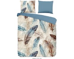 Dekbedovertrek 240x220 cm - Veren Print - Blauw/Bruin - 2 Persoons - 100% Katoen - Oeko-Tex Gecertificeerd