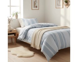 Dekbedovertrek 240x220 - Katoen - Lange instopstrook - Gestreept - Blauw