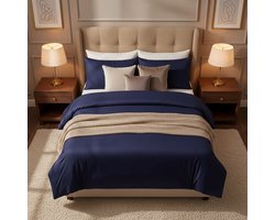 Dekbedovertrek 240x220 - Katoen - Satijn gestreept - Hotel - Blauw