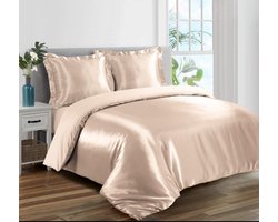 dekbedovertrek -Beauty Silk-Glans Satijn Uni -Tweepersoons -200x200/220 cm +2 kussenslopen 60x70 cm- Taupe