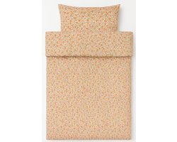 Dekbedovertrek bloemen oranje roze – retro boho stijl – 1 persoons 140x200 + 50x75 cm – zachte katoenmix – romantisch en vrolijk dekbed voor slaapkamer