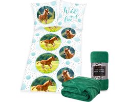 Dekbedovertrek bruin Veulen , 1persoons dekbed , 135x200, renforce-katoen, incl. Fleecedeken gras-groen 150 X 200 Cm Polyester