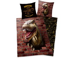 Dekbedovertrek - Dinosaurus - 1 persoons - 140x200 cm - 100% katoen - dubbelzijdig.