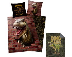 Dekbedovertrek - Dinosaurus - 1 persoons - 140x200 cm - 100% katoen - dubbelzijdig - inclusief een Dino Bedsprei - 170 x 210 cm