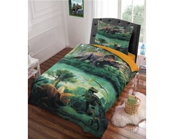 Dekbedovertrek Dinosaurus Groen 140 x 200/220 cm + 1 kussensloop