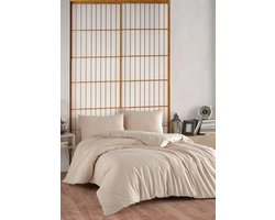 Dekbedovertrek - Eenpersoons - 100% Ranforce Katoen - Beige - Inclusief Hoeslaken & Kussensloop - Zacht & Ademend - De Linde Home