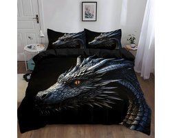 Dekbedovertrek Eenpersoonsbed Draak Theorie Zilver Zwart 90x190 cm Inclusief Kussenslopen