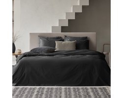 Dekbedovertrek – Egyptisch Katoen – effen - Zwart - Lits-jumeaux - 240x200/220 cm + 2 kussenslopen - Dreamers Den