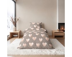 Dekbedovertrek Flanel - Winter - 1 persoon - 140 x 200 cm - Hartjes