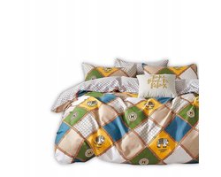 Dekbedovertrek Katoen Satijn 160x200cm - Kleurrijke Ruiten & Olifanten