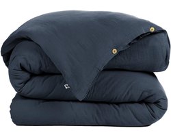 Dekbedovertrek Katoen - Textiel Hoes - Slaapkamer Inrichting - Houten Knopen Sluiting - 240 x 220 cm - Blauw