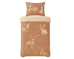Dekbedovertrek kind – hertjes en konijntjes – beige roze boho stijl – 1 persoons 140x200 + 50x75 cm – zachte katoenmix – rustgevend dekbed voor meisjeskamer