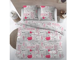 Dekbedovertrek - Lekker Snoozen - Kiss/Love - Flanel - Lits-jumeaux (240 x 200/220 cm)