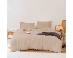 Dekbedovertrek - Lits Jumeaux - Tweepersoons - 220x240 cm + 2 Kussenslopen 60x70 - Beige - 100% Katoen - Ademend & Comfortabel - Hoogwaardige Kwaliteit
