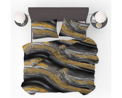 Dekbedovertrek Marble Black Gold - 240x200/220cm + 2 kussenslopen - 100% Perkal Katoen