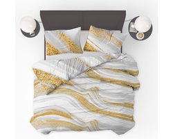 Dekbedovertrek Marble White Gold - 200x200/220cm + 2 kussenslopen - 100% Microperkal