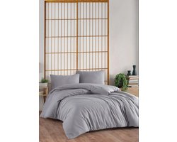 Dekbedovertrek – Met Hoeslaken – 100% Katoen – Grijs – 160x220 cm – Voor Eenpersoons – Ademend – Zacht – Antiallergisch – Inclusief Hoeslaken & Kussensloop – Stijlvol, – Comfortabel en Praktisch – De Linde Home