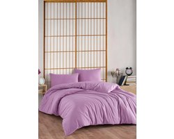 Dekbedovertrek – Met Hoeslaken – 100% Katoen – Lila – 200x220 cm – Voor Tweepersoons – Ademend – Zacht – Antiallergisch – Inclusief Hoeslaken & 2 st. Kussenslopen – Stijlvol, – Comfortabel en Praktisch – De Linde Home