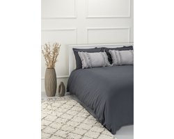 Dekbedovertrek met klittenband - grijs dekbedovertrek - 100% katoen - dekbedovertrek met kussensloop - 200 x 220 cm + 20 cm Instopstrook – Totale Lengte 200x240 - tweepersoons dekbedovertrek