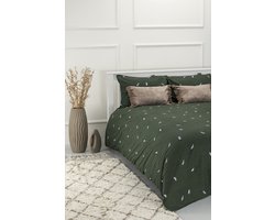 Dekbedovertrek met klittenband - groen dekbedovertrek - 100% katoen - dekbedovertrek met kussensloop - 200 x 220 cm - tweepersoons dekbedovertrek - wit