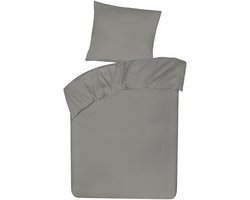 Dekbedovertrek met ritssluiting - 100% katoen - 2-delig 140x200 + 1 stuk kussensloop 80x80 - grijs
