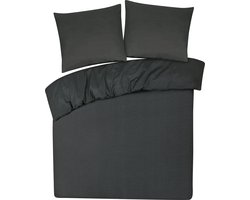 Dekbedovertrek met ritssluiting - 100% katoen - 3-delig 200x200 + 2 stuks kussensloop 80x80 - antraciet