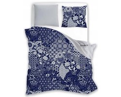 Dekbedovertrek Satijn 160x200cm Blauw Grijs Elegant Rozetten