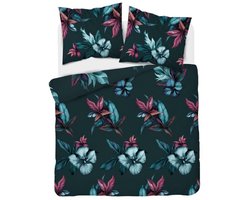 Dekbedovertrek Set 180x200 Katoen Satijn 3 Delig Groen Bloemendessin