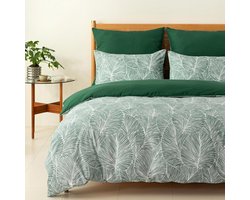 Dekbedovertrek Set 220x240 Cm - Tropical Leaf Serie - Luxe Microfiber Dekenhoes - Donkergroen Bladeren Print - 3-Delig Met Kussenslopen 80x80 - Ademend Wasbaar - Rits En Hoekbanden