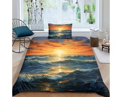 Dekbedovertrek Set - Beddengoed Laken - Comfortabel Slapen - Verborgen Rits - 135x200cm - Blauw Zeegras