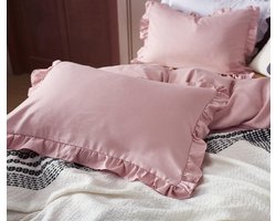 Dekbedovertrek Set - Beddengoed Ruffles - Slaapkamer Decoratie - Oeko-Tex Gecertificeerd - 3-Delig - Roze