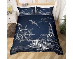 Dekbedovertrek Set - Beddengoed Set Kinderbeddengoed - Slaapkamer Decoratie - Nautisch Thema Print - 135x200 cm - Veelkleurig