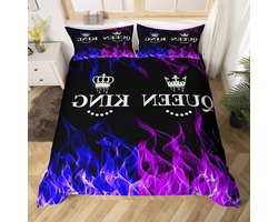 Dekbedovertrek Set - Beddengoed Set - Moderne Slaapkamer - Verborgen Ritssluiting - Super King - Paars Blauwe Vlam