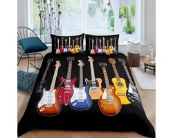 Dekbedovertrek Set - Beddengoed Set Muziek - Slaapkamer Decoratie - Huidvriendelijke Microvezel - 200x200 cm - Gitaar Design