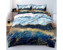 Dekbedovertrek Set - Beddengoed Set Omkeerbaar - Slaapkamer Decoratie - Marmer Print Design - 200x220+80x80cm - Zwart Goud