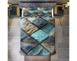 Dekbedovertrek Set - Beddengoed Set - Slaapkamer Decoratie - 3D Geometrisch Print - 135 x 200 cm - Steen