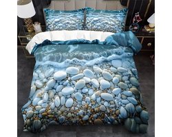 Dekbedovertrek Set - Beddengoed Set - Slaapkamer Decoratie - 3D Steen Print - 220x240 cm - Lichtblauw