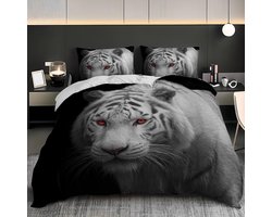 Dekbedovertrek Set - Beddengoed Set - Slaapkamer Decoratie - 3D Wit Tijger Patroon - 140x200 cm - Wit