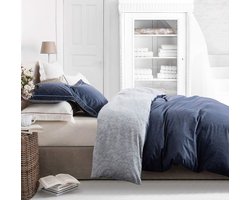 Dekbedovertrek Set - Beddengoed Set - Slaapkamer Decoratie - Omkeerbaar Botanisch - 229 x 173 cm - Marineblauw Grijs
