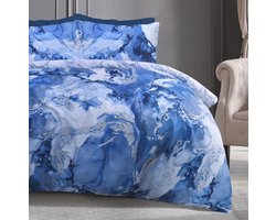 Dekbedovertrek Set - Beddengoed Set - Slaapkamer Decoratie - Omkeerbaar Marmer Design - 135 x 200 cm - Blauw Zilver