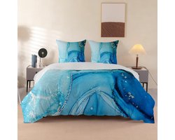 Dekbedovertrek set - Beddengoed set - Slaapkamer decoratie - Trendy marmer patroon - 140x200 cm - Blauw