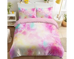 Dekbedovertrek set - Beddengoed set - Slaapkamer decoratie - Zachte microvezel - 135 x 200 cm - Roze tie-dye